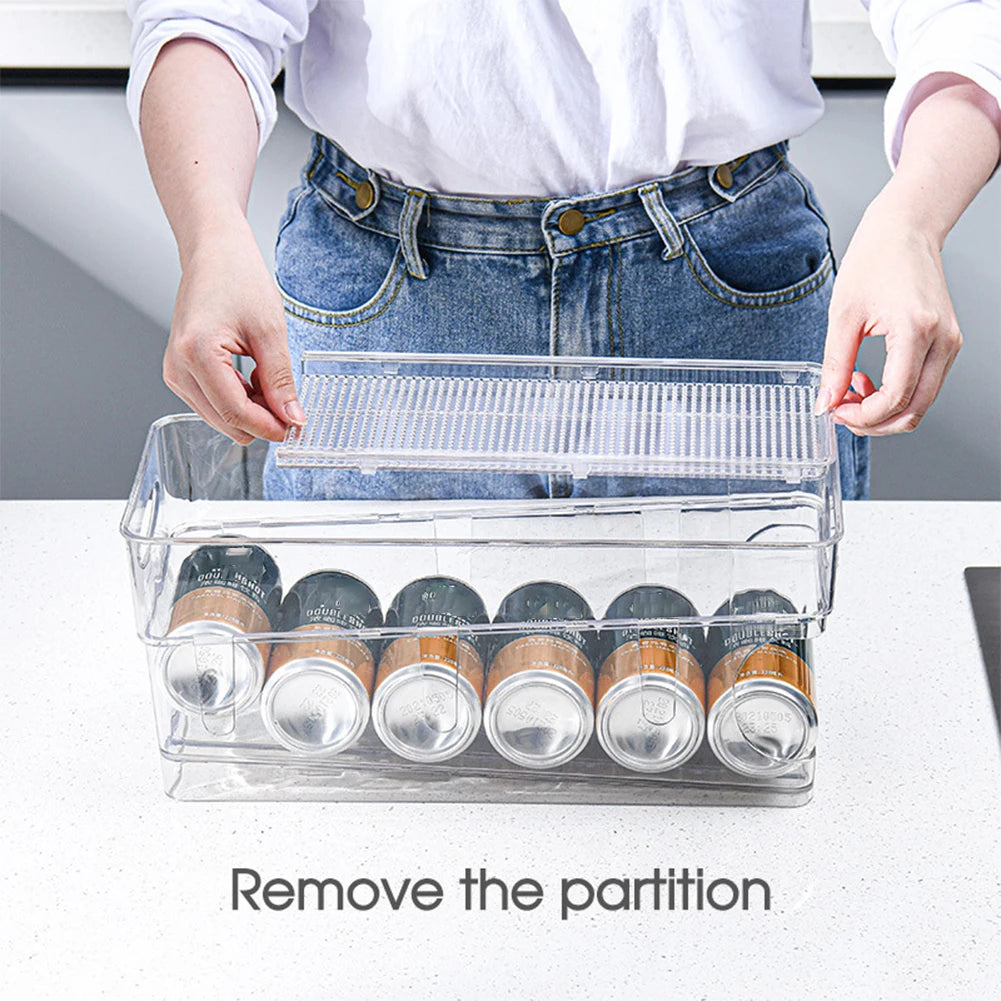 Slide Beverage Box Beer Can Soda Auto Rolling Dispenser Drinks Water Bottle Storage Case Fridge Organizer Kitchen Storage Rack