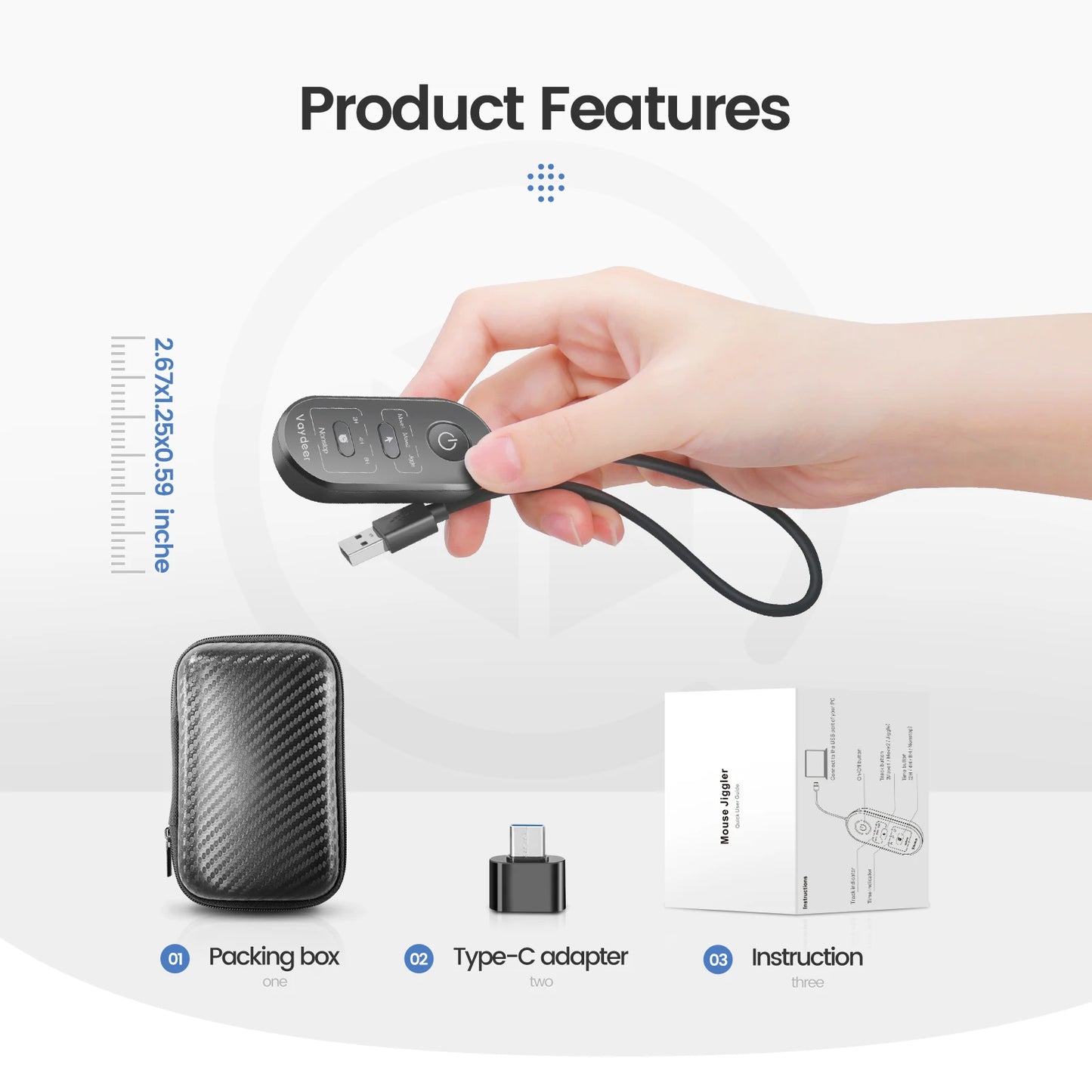 2 in 1 USB Mouse Jiggler Undetectable Mouse Mover Automatic Computer Mouse Mover Jiggler Keeps Computer Awake Simulate Mouse