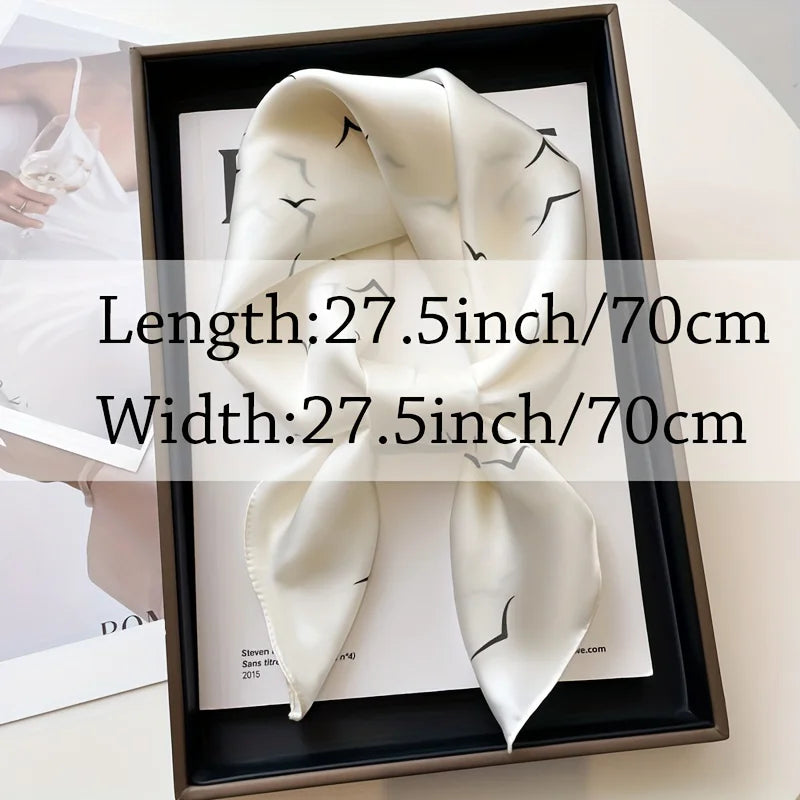 27.5" Simple Seagull Printed Square Scarf Stylish Imitation Silk Satin Shawl Spring Autumn Thin Sunscreen Headscarf For Women