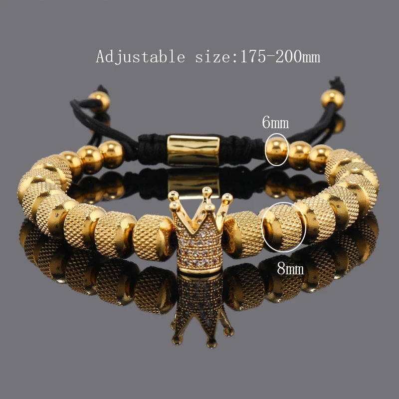 Luxury Crown Charms Stainless Steel Beads Man Bracelet Women Hand Jewelry Valentine's Day Gift