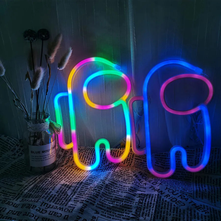 LED Neon Lamp Sign Astronaut Game Lamp Neon Wall Lights Night Light for Room Holiday Party Decor Cool Birthday Christmas Gift