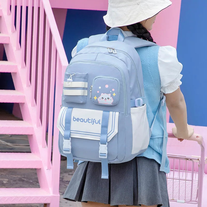 New Nylon Schoolbag Korean Fashion Cute Backpack for Girls Middle School Students Large Capacity Waterproof School Backpack