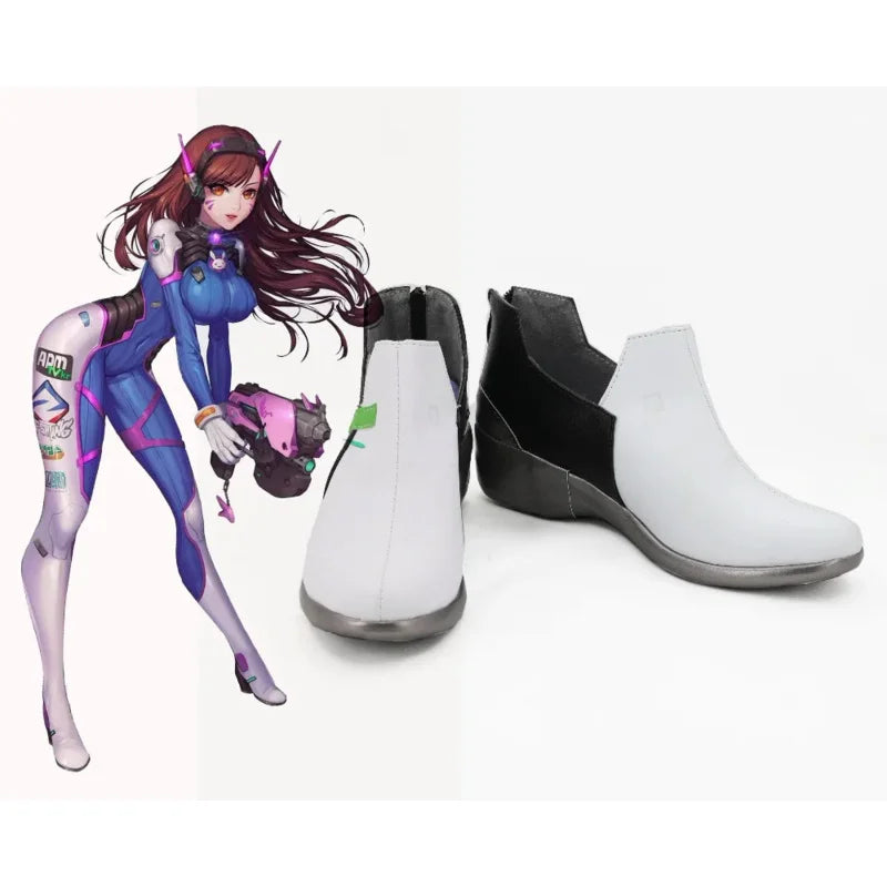 OW D.VA Cosplay Costumes Shoes DVA Shoes Boots Women Cosplay White Shoes