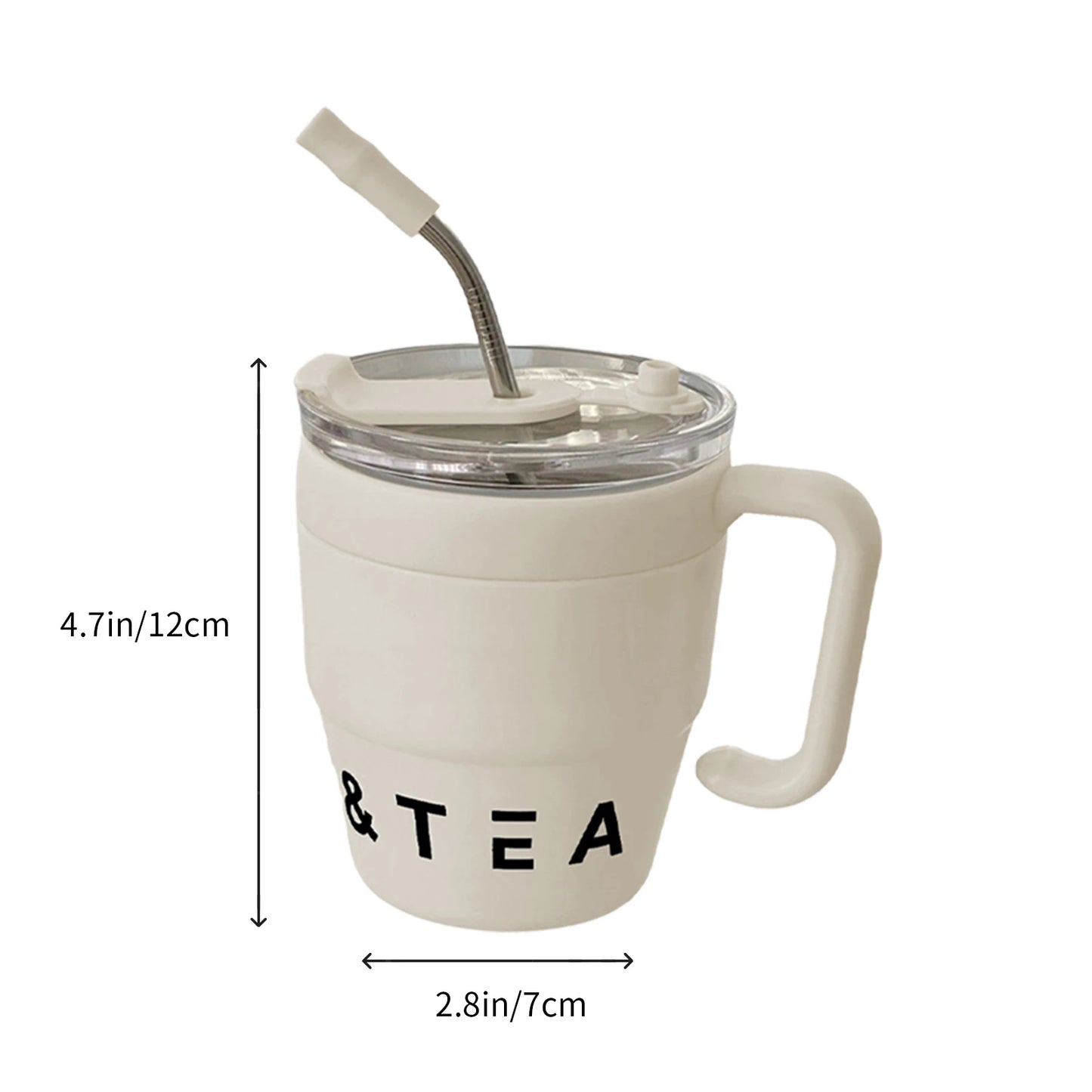 Coffee Cup with Straw Lid Stainless Steel Thermos Mug for Hot Cold Drinks Water Tea Milk Office Outdoor 480ML Portable Bottle