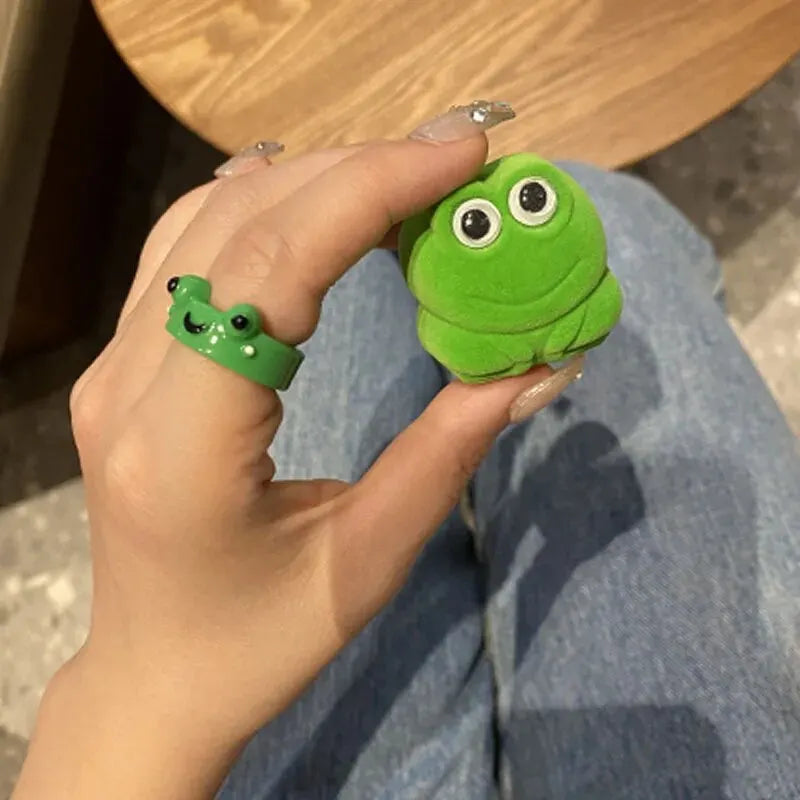 Cute Frog Rings With Box Colorful Acrylic Finger Rings Women Girls Daily Friendship Couple Gifts Lovely Animal Jewelry Accessory