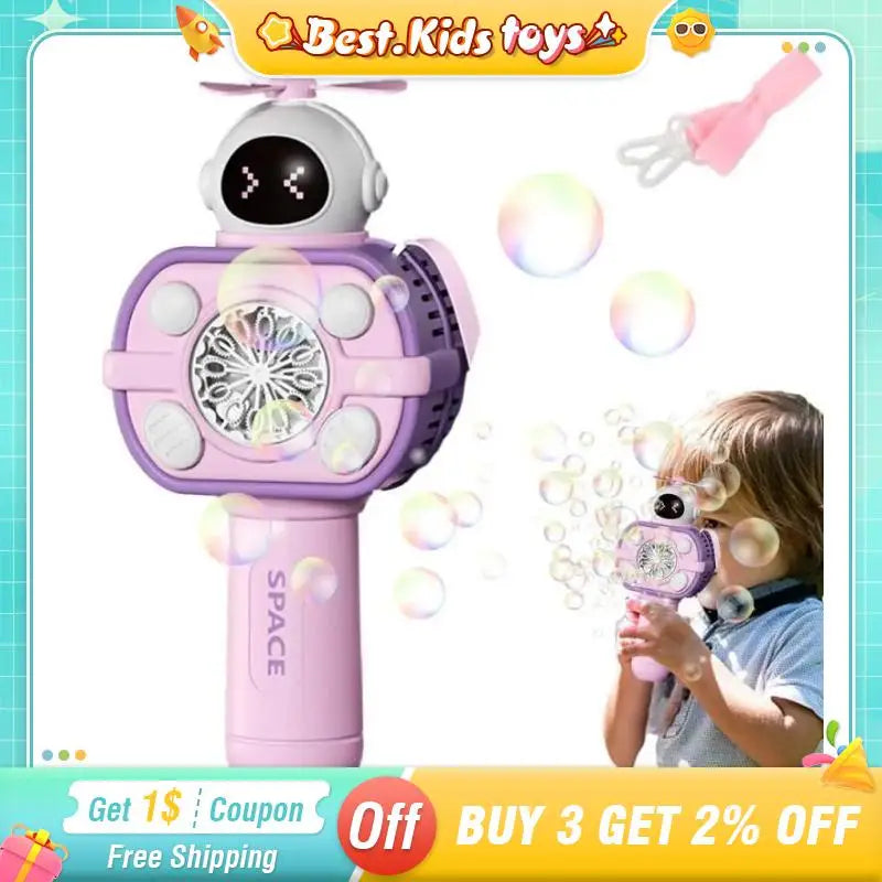 Handheld Fan Space Soap Bubble Gun Machine With LED Lights Fully Automatic Electric Bubble Blowing Machine Outdoor Kids Toys