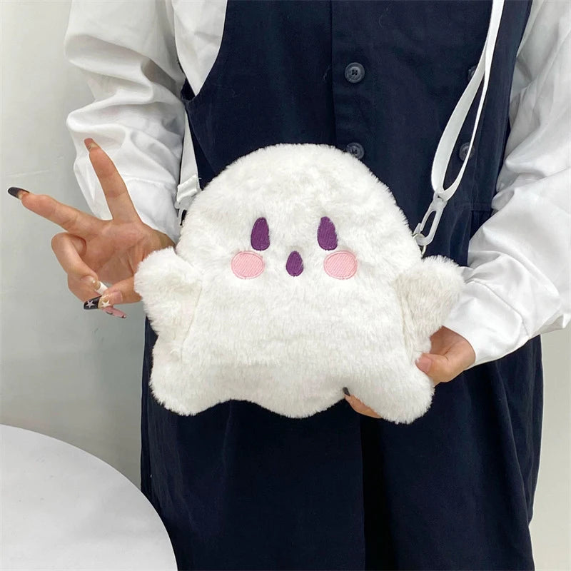 Cute Ghost Cartoon Canvas Bag Plush Bag Fashion Casual All Match Messenger Bag Shoulder Bags Women Bag Purse