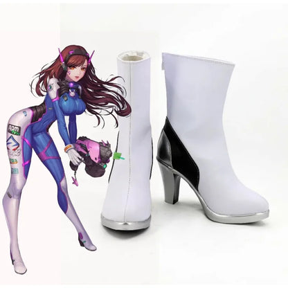 OW D.VA Cosplay Costumes Shoes DVA Shoes Boots Women Cosplay White Shoes