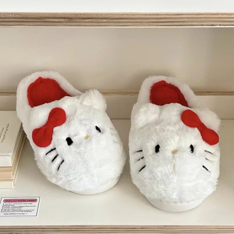 Sanrio Plush Slippers Hello Kittys Kawaii Cute Student Autumn Winter Bedroom Soft Padded Plush Bedroom Aldult Shoes Girls Xmas