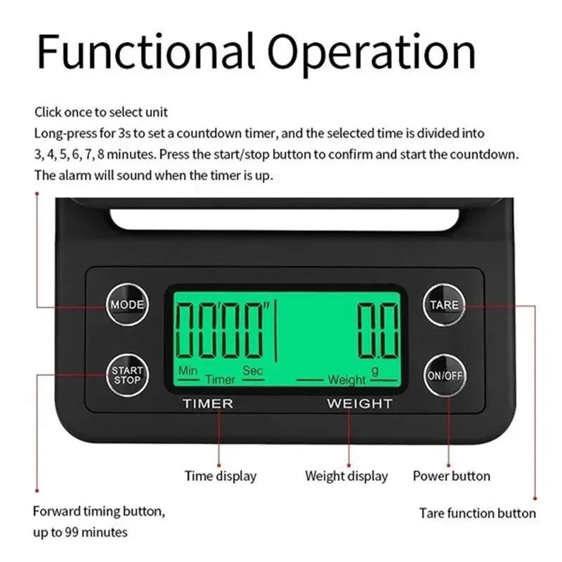 3/5kg 0.1g High Precision Coffee Scale With Timer Multi-functional Kitchen Scales Food Baking Scale LCD Electronic Digital Scale