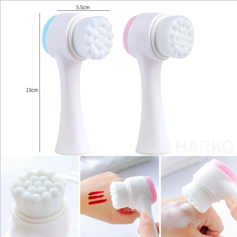 Silica Gel Facial Brush Double Sided Facial Cleanser Blackhead Removing Product Pore Cleaner Exfoliating Facial Brush Face Brush