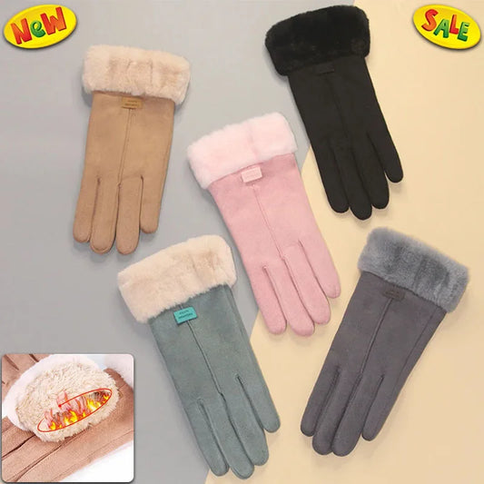 New Winter Fashion Women Warm Hand Gloves Cute Plush Windproof Full Finger Gloves Outdoor Cycling Sport Warm Touch Screen Gloves