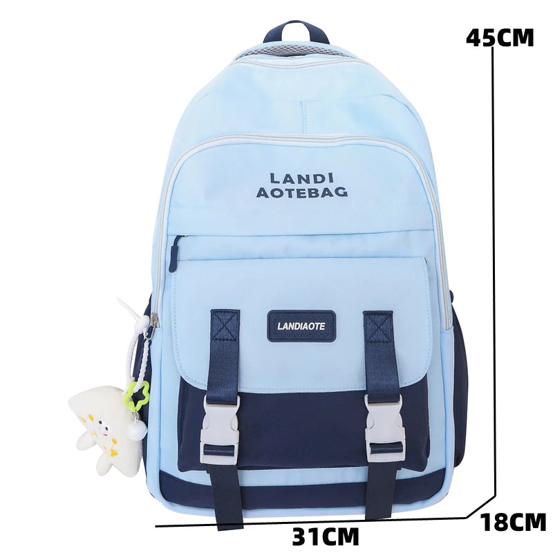 Teenage Girl Boys Fashion School Bag College Student Women Backpack Trendy Travel Lady Laptop Cute Backpack Black New Female Bag