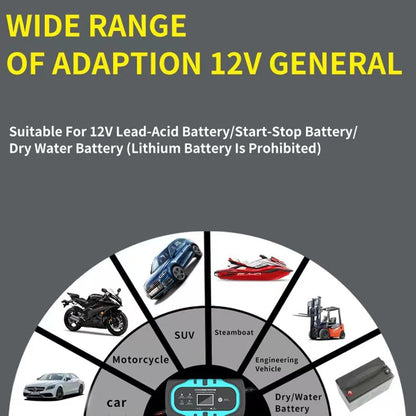 Intelligent Car Motorcycle Battery Charger with LCD Display, 12V, Equipped with Multiple Protections against Overheating and Overcharging. Includes Car Charger Accessories.