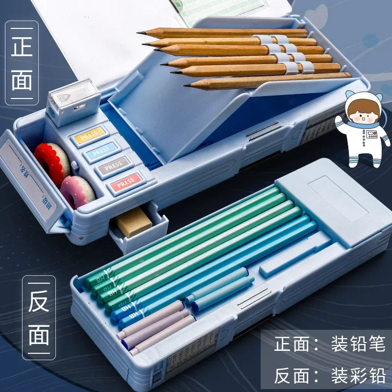 Keys Multifunctional Deformed Astronaut Pencil Case Secret Device Pen Bag Large Capacity Double Sided Stationery Box Boys