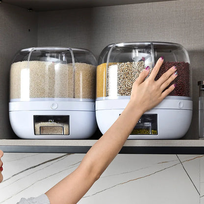 360 Degree Rotating Rice Dispenser Sealed Dry Cereal Grain Bucket Dispenser Moisture-proof Kitchen Food Container Storage Box