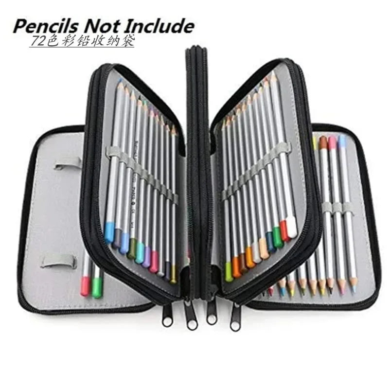 72 Holes Pencil Case Portable 4 Layers Large Capacity Pen Bag Colored Holder with Zipper Pocket School Stationary