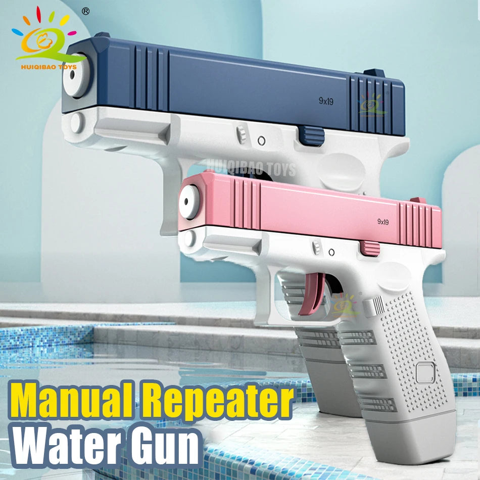 HUIQIBAO Manual Water Gun Portable Summer Beach Outdoor Play Pistol Fight Powerful Weapon Toys for Children Boys Kids Adult Game