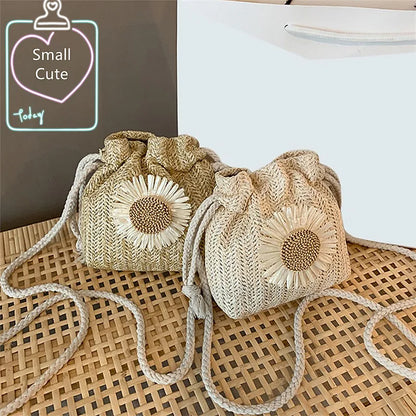 Hot Sale Rattan Woven Women Straw Bag Handbag Knit Summer Beach Woman Shoulder Messenger Khaki Beige Bags Fashion Creative