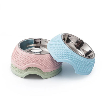 Dog Feeding Bowl Pet Tableware Drinking Dish Stainless Steel Sealed Dog Bowl Pink Green Blue Cat Bowls With Heart-Shaped Pattern