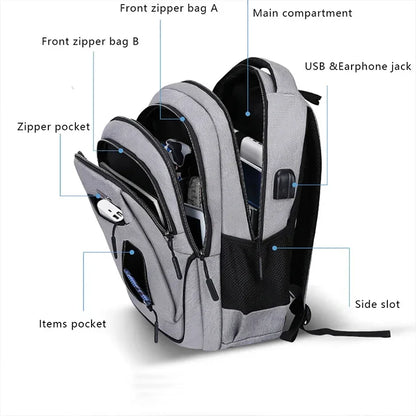 This large capacity backpack is designed for men, featuring a solid black Oxford fabric. Suitable for high school and college students, it accommodates laptops up to 15.6 inches.