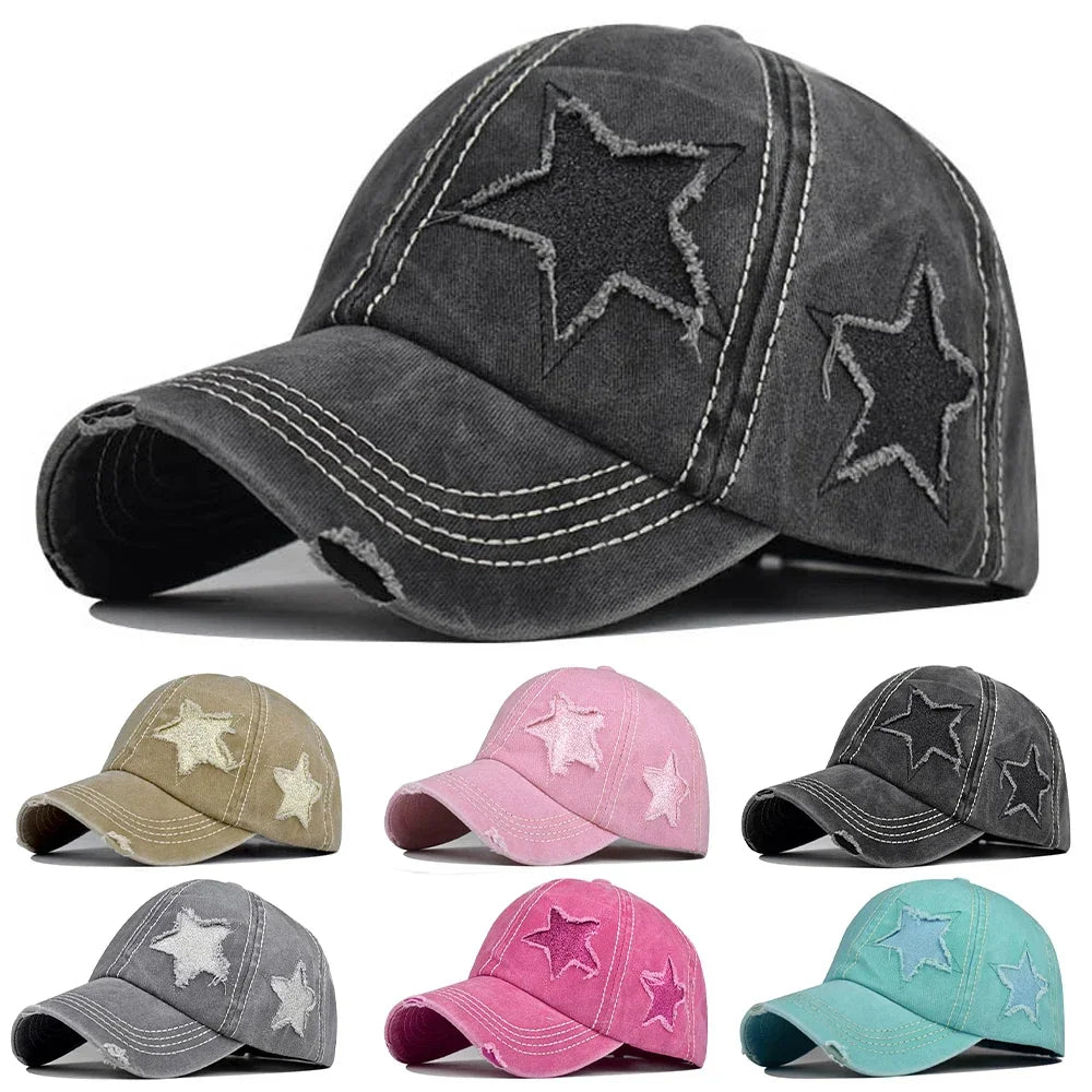 Retro Y2K Star Washed Denim Hole star Baseball cap Snapback Hats Autumn Summer fishing Hat Men Women Caps Casquette hats Gorras