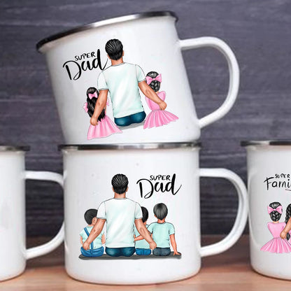 Super Dad Printed Mug Creative Coffee Tea Cups Daddy Life Drinks Beer Wine Cup Enamel Mugs Handle Drinkware Father's Day Gifts