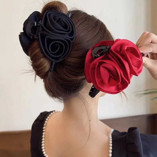 Rose Satin Grip Large Shark Clip Elegant High-Grade Finishing Hair Accessories Pinzas Para El Cabello  Заколка Для Волос 머리핀