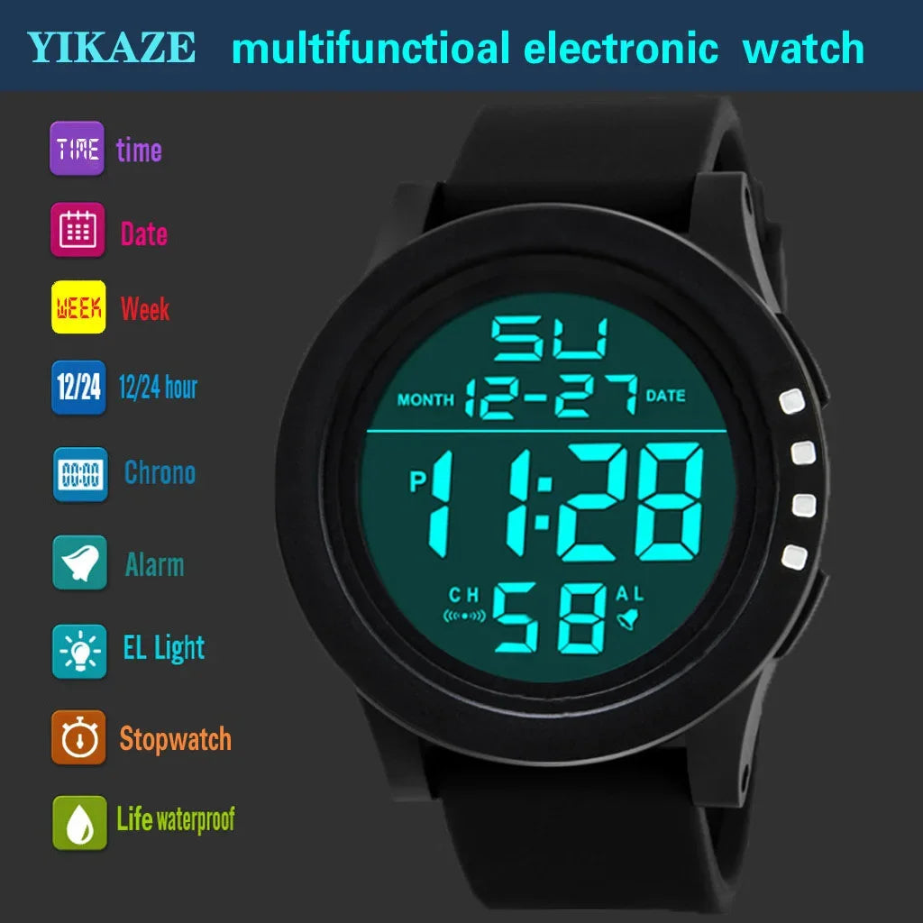 YIKAZE New Men's Led Waterproof Digital Wristwatches Watches For Men Quartz Military Luxury Sport Date Watches montre homme