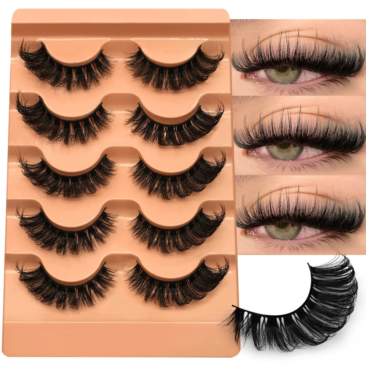 GROINNEYA 5 Pairs 3D Mink Lashes Russian Volume Fluffy Natural False Eyelashes Bulk Thick Dramatic Mink Eyelashes