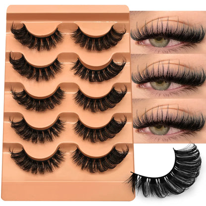 GROINNEYA 5 Pairs 3D Mink Lashes Russian Volume Fluffy Natural False Eyelashes Bulk Thick Dramatic Mink Eyelashes