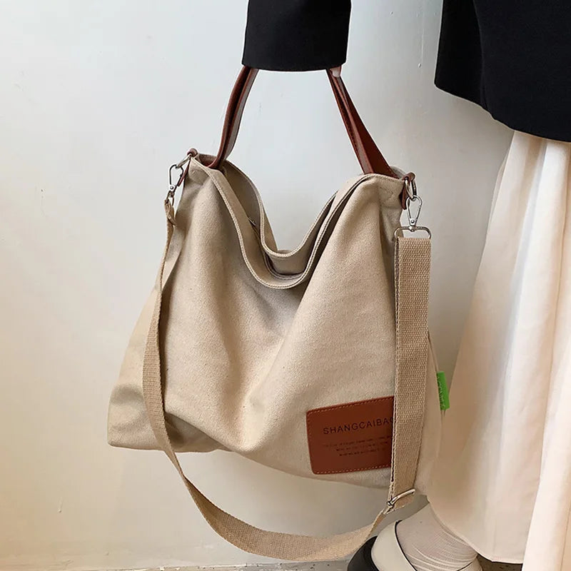 Women Canvas Shoulder Bag Daily Casual Shopping Bags 2022 winter Students Book Bag Cotton Cloth Handbags Large Tote For Girls