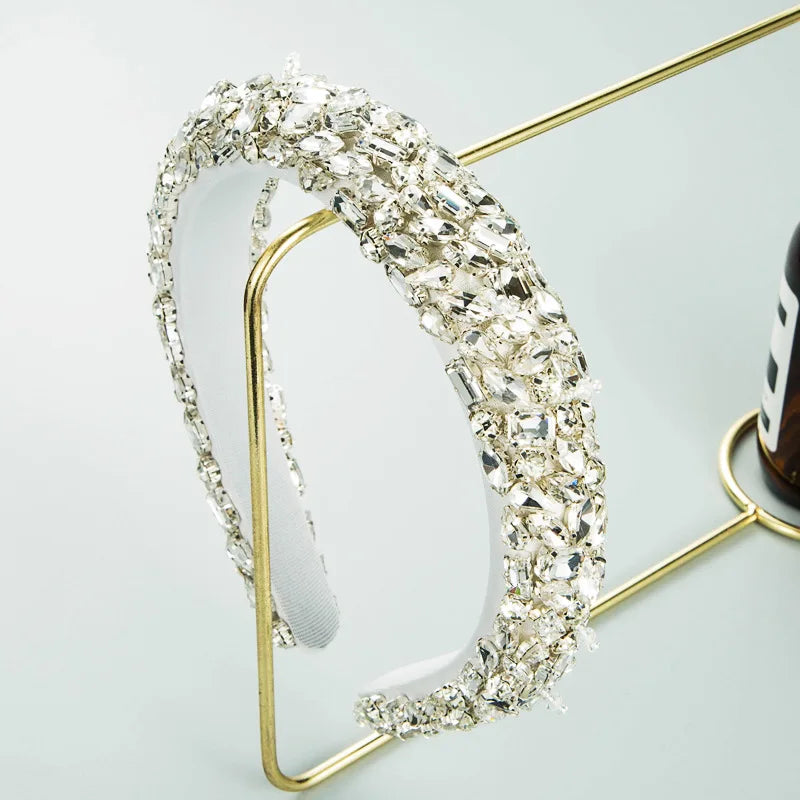 Luxury Baroque Full Diamond Sponge Headband Fashion Hair Accessories For Women Rhinestone Trend Shiny Hairband Hair Hoop Girl