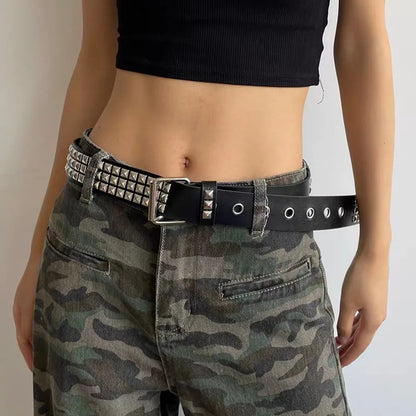 Square Bead Rivet Belt Metal Pyramid Belt Men Women Punk Hardware Jeans Alloy Buckle Jeans Decorative Accessories Waistband