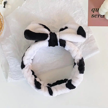 Women Cow Headband Soft Fluffy Cow Headband for Women Adjustable Spa Makeup Hair Band Cute Skincare for Girls for Washing