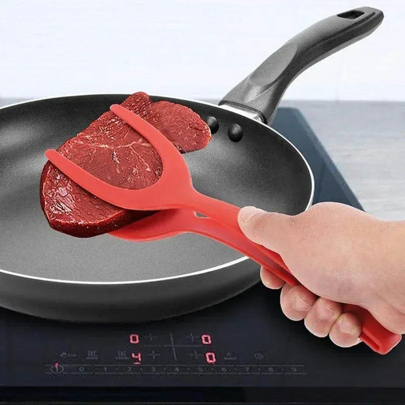 2 in 1 Kitchen Shovel Clip Cookware Bbq Silicone Handle Egg Turning Tongs Steak Spatula Tongs Pancake Fry Flipper Cooking Tools