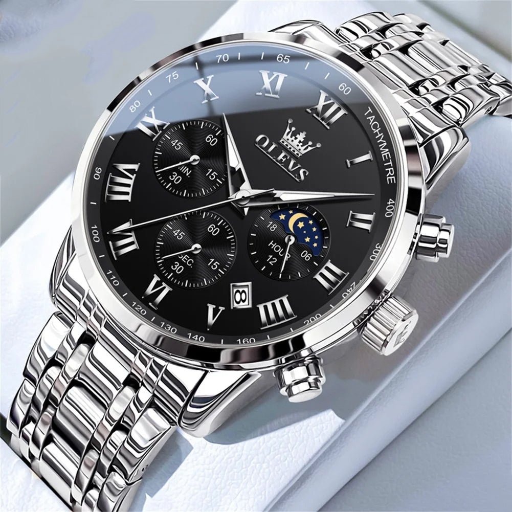 OLEVS 5529 Luxury Quartz Watch For Men Roman Scale Moon Phase Chronograph Man Watches Waterproof Luminous Calendar Wrist Watch