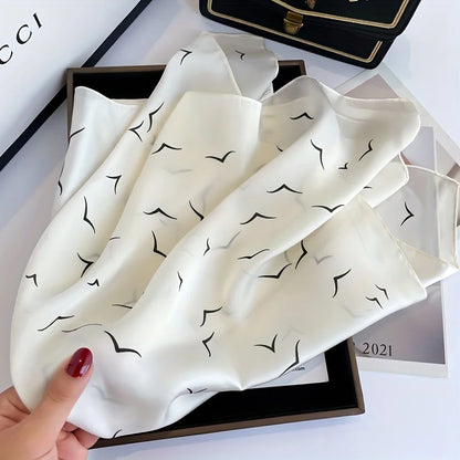 27.5" Simple Seagull Printed Square Scarf Stylish Imitation Silk Satin Shawl Spring Autumn Thin Sunscreen Headscarf For Women