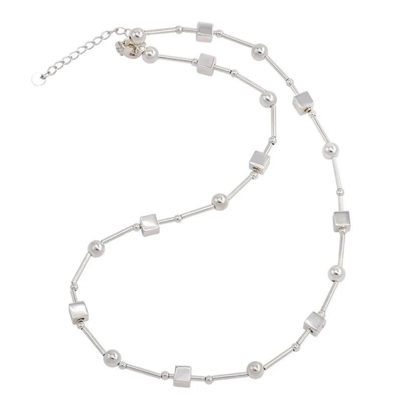 VENTFILLE 925 Sterling Silver Bead Geometry Necklace for Women Girl Korean Design Versatile Choker Jewelry Dropship Wholesale