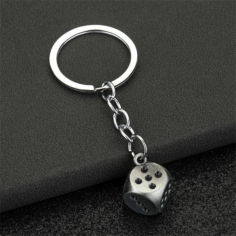 Lucky Dice Pendant Keychain Men Metal Car Key Ring Handbag Purse Ornaments Jewelry Gifts