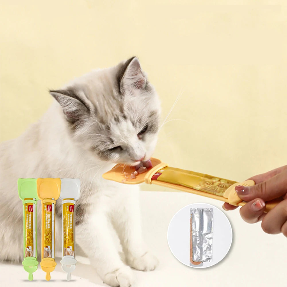 Cat Food Squeezing Feeding Spoon Pet Feeder Cat Strip Squeeze Spoon, Cat Snack Spoon for Lickable Wet Cat Pet Liquid