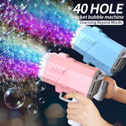 40 hole fully automatic children's electric bubble machine luminous toy Gatling bubble gun without battery and bubble water