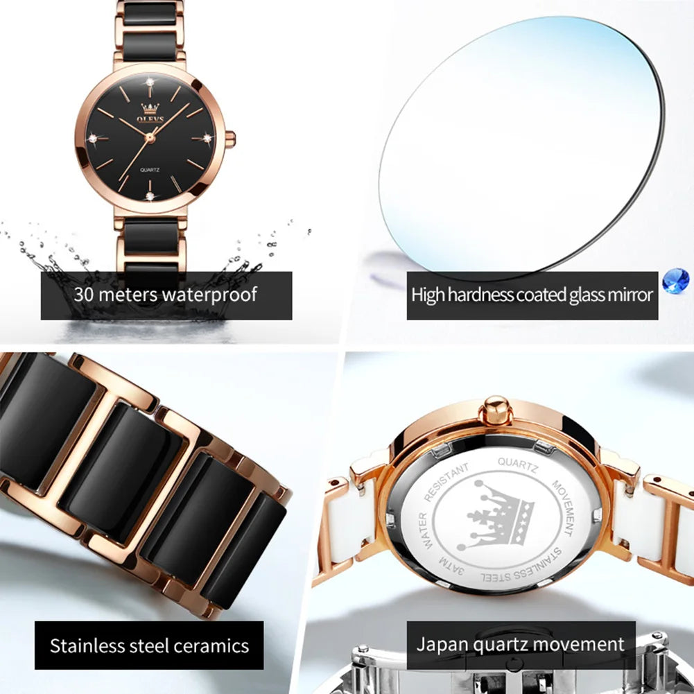 JSDUN Fashion Elegant Watch for Women Japanese Movement Ceramics Strap Luxury Ladies Bracelet Quartz Watches Gifts Reloj Mujer