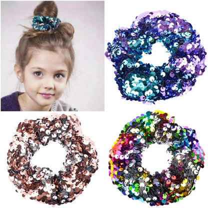 New AB Side Sequin Mermaid Hair Rope Scrunchie Hair Tie Children Elastic Hair Bands Popular Accessories Hot Selling Wholesale