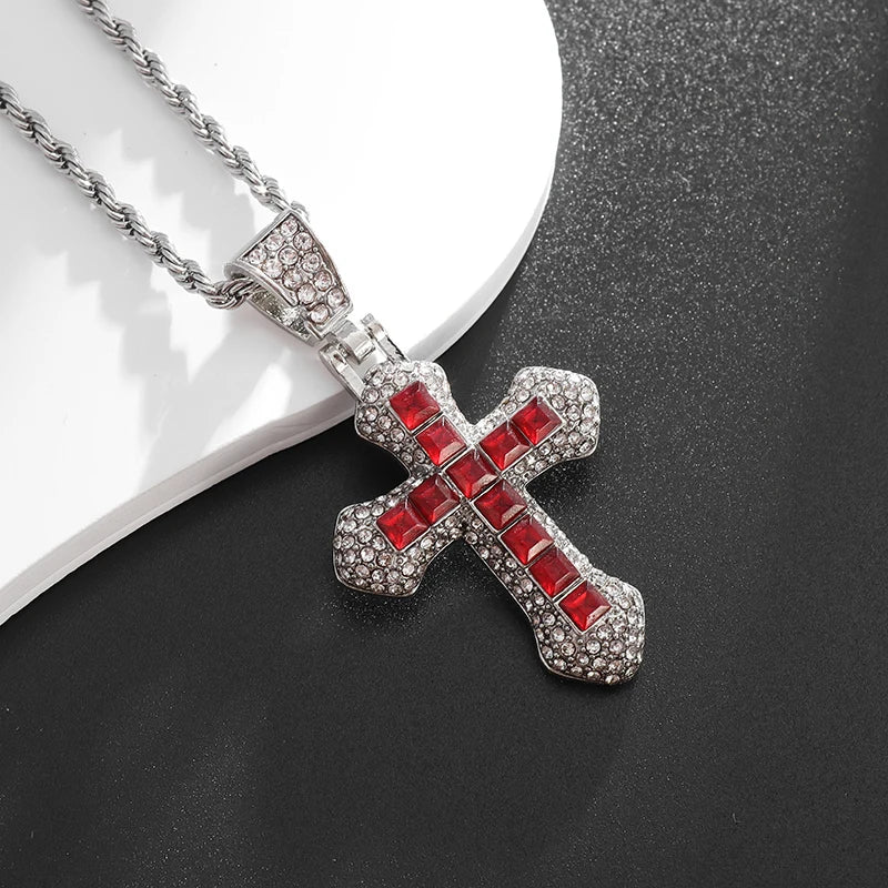 Exquisite Shiny Cross Square Crystal Zirconia Pendant Necklace for Women Men Fashion Hip Hop Party Luxury Jewelry Christmas Gift