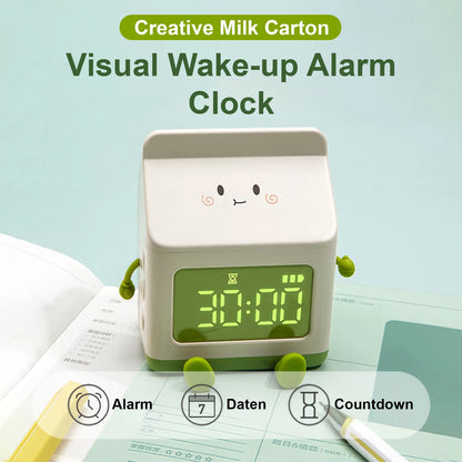 1Pc Multi-Function Alarm Clocks Milk Box Shape Digital Clock Rechargeable Mini Countdown Timer for Student Office Office Workers