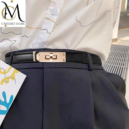 New Fashion Brand High Quality Women Belt Genuine Leather Width Belts Golden Lock Buckle Dress Jeans Sweater Waistband Belt