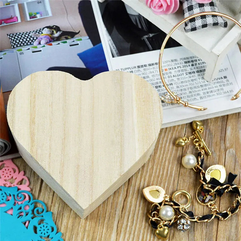 Storage Box Heart Shape Wood Case Jewelry Box Wedding Gift Makeup Cosmetic Earrings Ring Desk Rangement Make Up Wooden Organizer