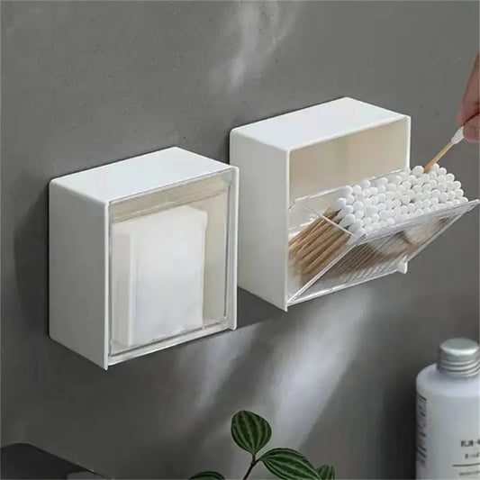 1/2pcs Plastic Wall Mounted Storage Boxes Dustproof Bathroom Organizer for Cotton Swabs Makeup Adaptive Small Jewelry Holder Box