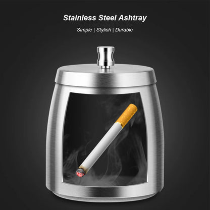 Stainless Steel Tabletop Ashtray Windproof with Lid Butt Bucket Odorless Ash Tray for Home/Office/Tabletop/Outside Patio/Balcony